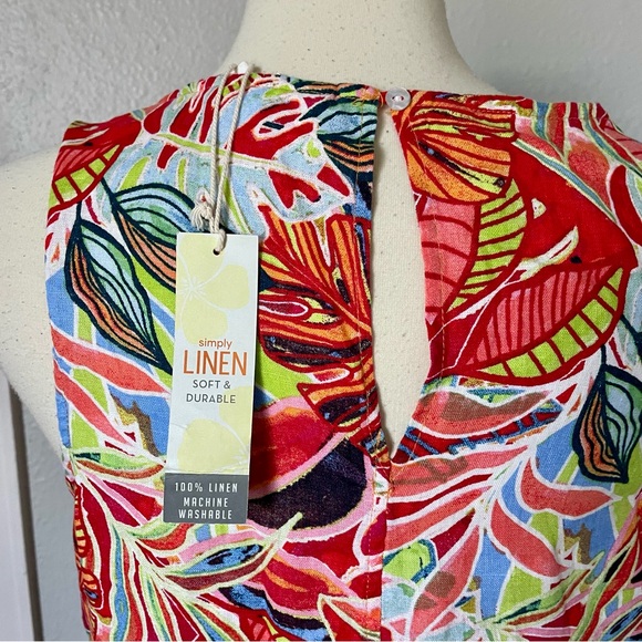 C&C California Colorful Leaf Print Sleeveless A-Line Linen Summer Dress Sz Large - Picture 5 of 13
